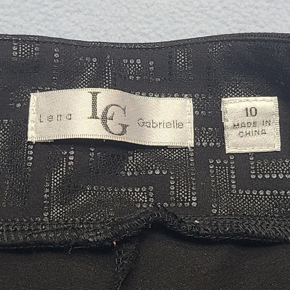 Lena Gabrielle Pants Womens 10 Black Silver Excellent Metallic Geometric Stretch
